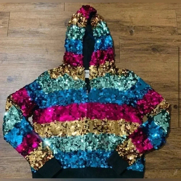 PINK VS FASHION SHOW BLING RAINBOW SEQUINS JACKET - Picture 4 of 11